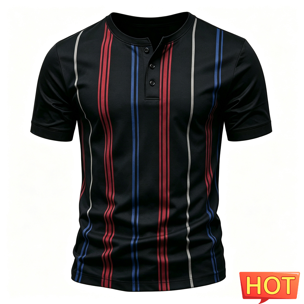 Summer Clothing Men Fashion - قميص هنري رجالي مطبوع بخطوط مضحكة،