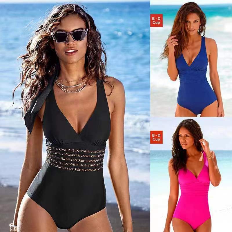 Swimsuit One Piece - بدلة سباحة نسائية تانكيني بلون موحد،