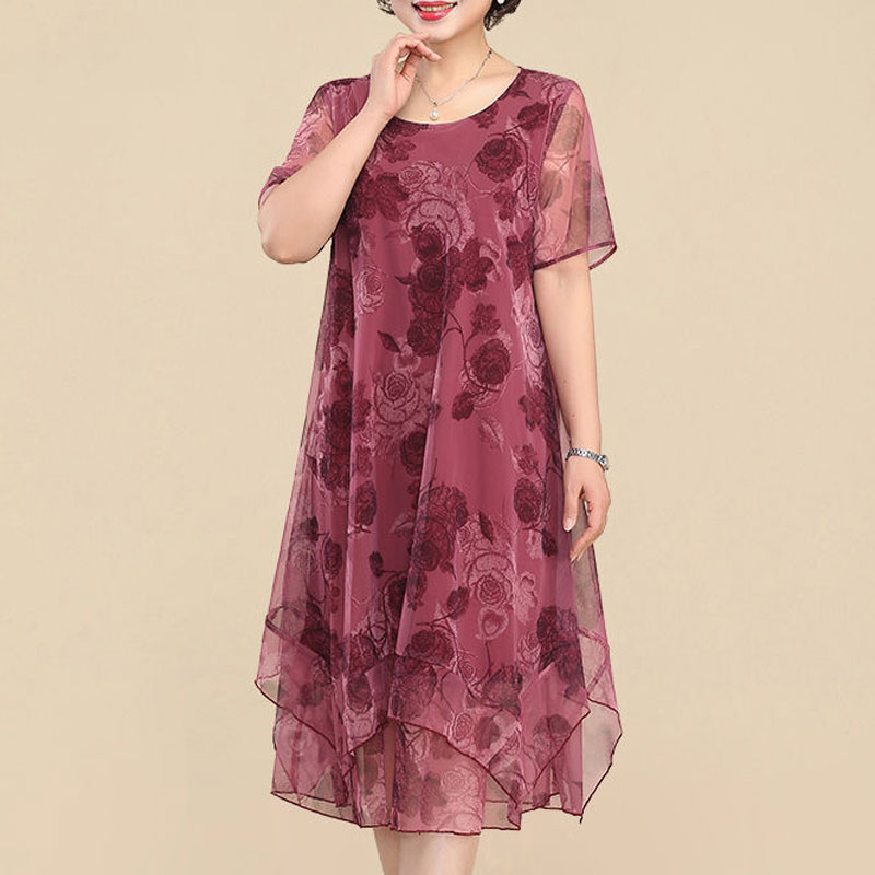 Summer Clothing For 70 Year Old Woman - فستان متوسط الطول بطبعة زهور عتيقة