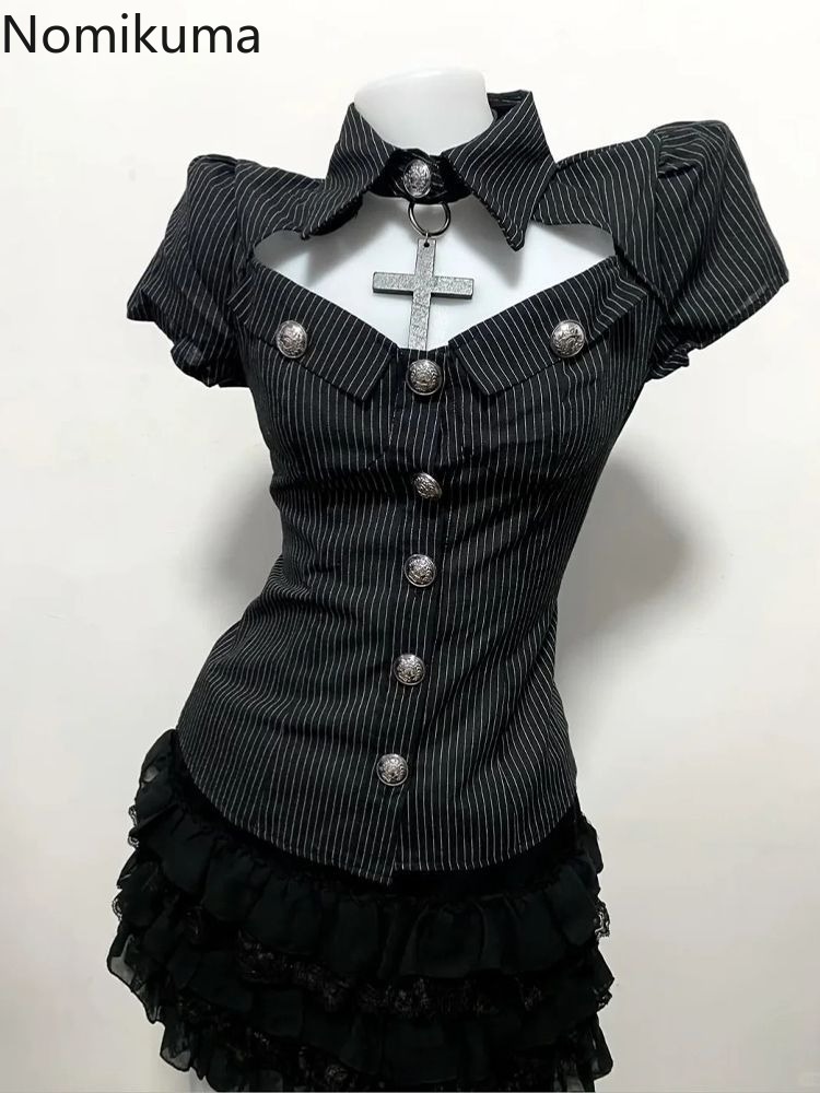Summer Goth Clothing - طقم قطعتين نسائي بتصميم قوطي، بلوزات