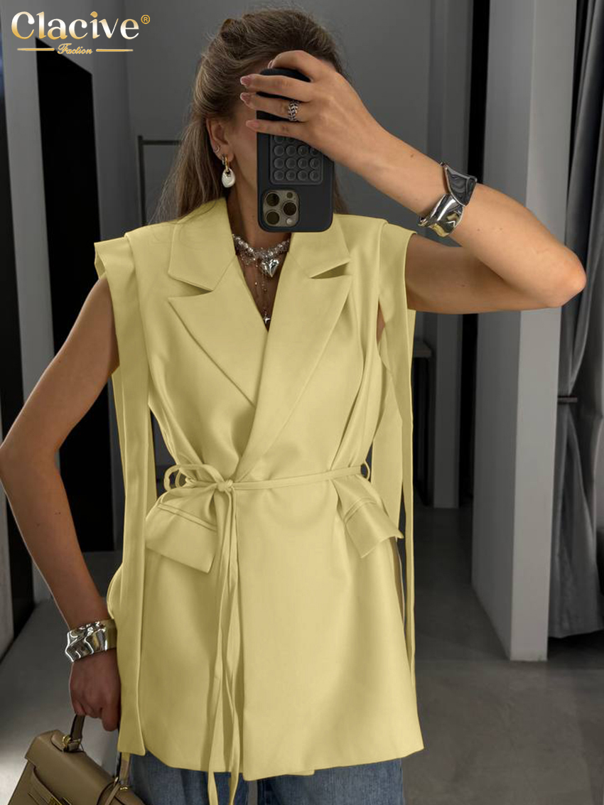 Yellow Summer Clothing - قميص نسائي أصفر فضفاض من Clacive