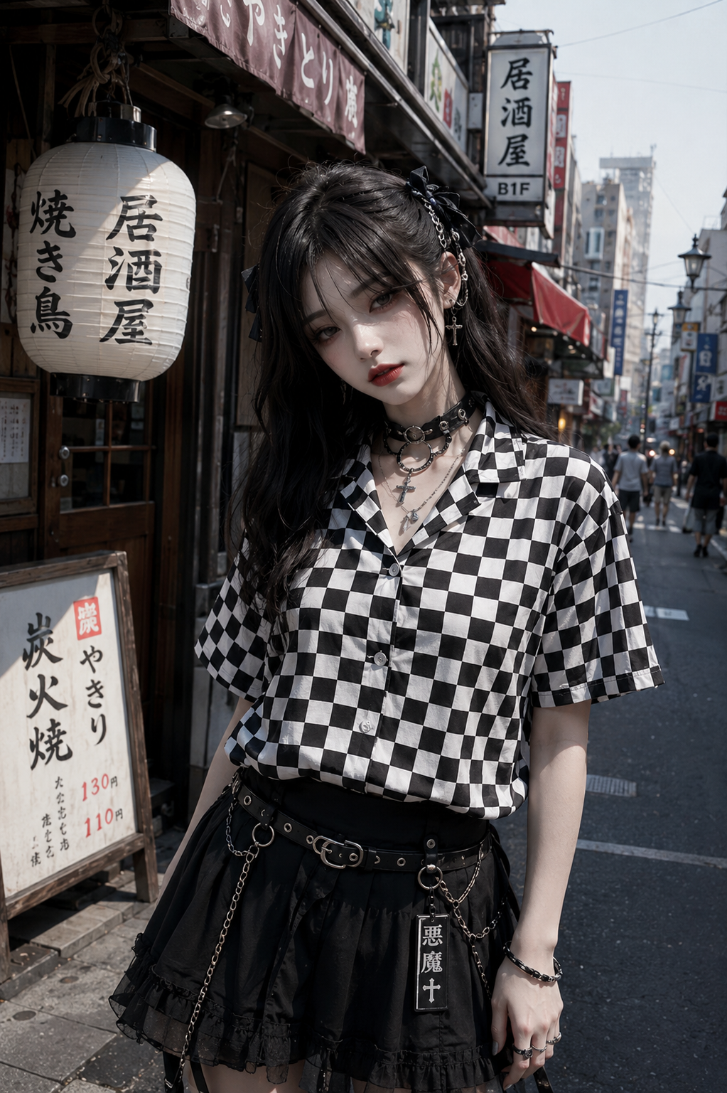 Summer Goth Clothing - قميص نسائي بنمط Y2K هاراجوكو بنقشة