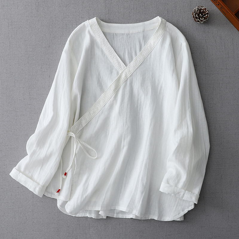 Tie Front Shirt - قميص كيمونو نسائي بياقة على شكل