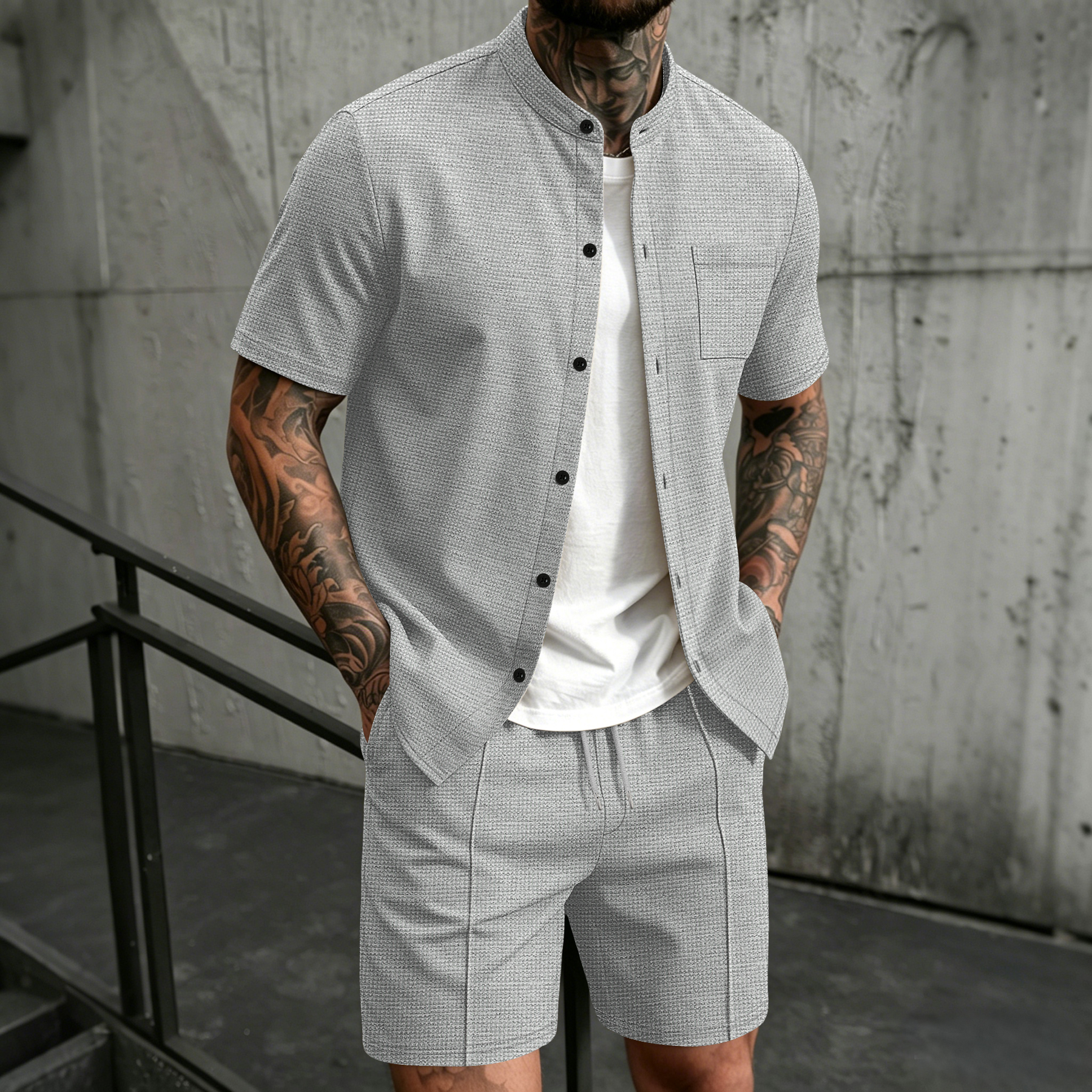 Summer Clothing Guys - طقم رجالي من قطعتين، قميص بأكمام