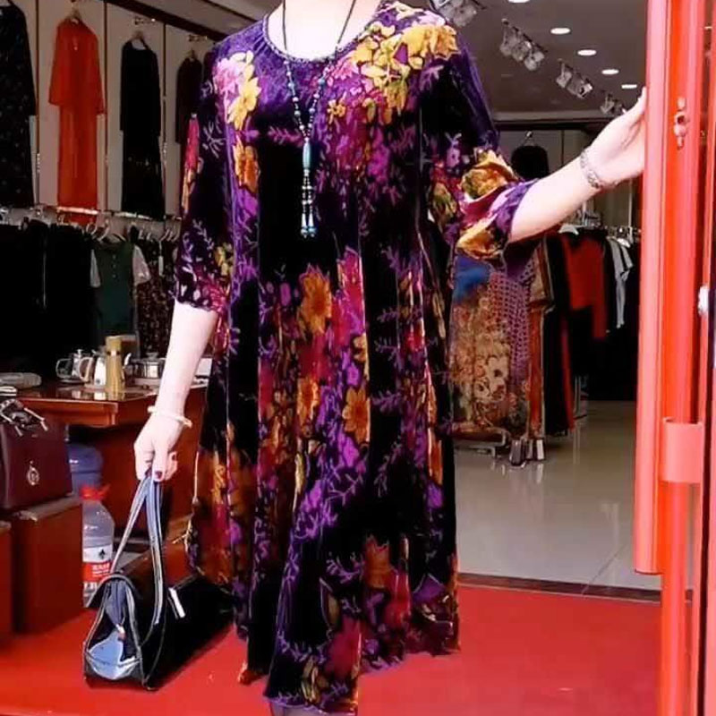 Summer Clothing For 70 Year Old Woman - فستان متوسط الطول بزهور مكسورة للنساء