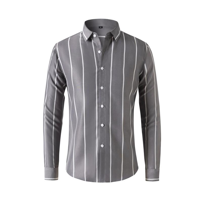Summer Clothing Men Fashion - قميص رجالي مخطط بأكمام طويلة وقصة