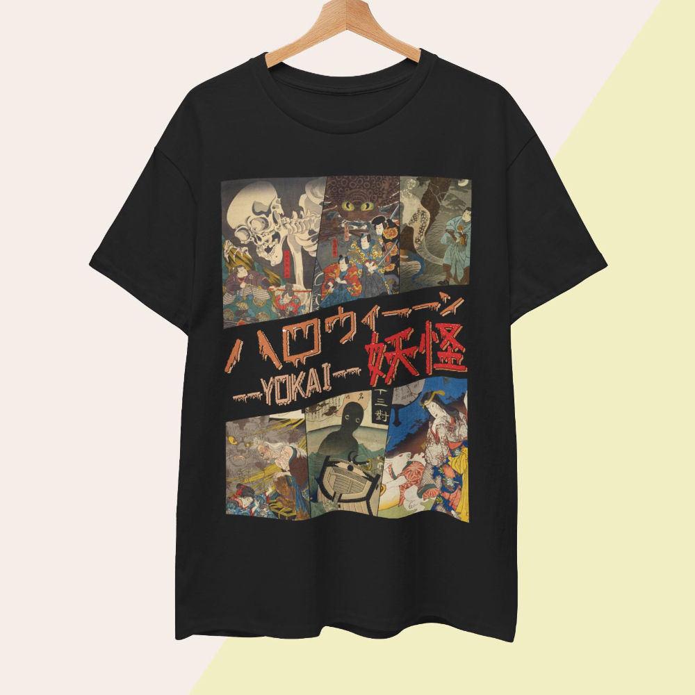 Summer Goth Clothing - تي شيرت يوكاي عتيق Utagawa اليابانية