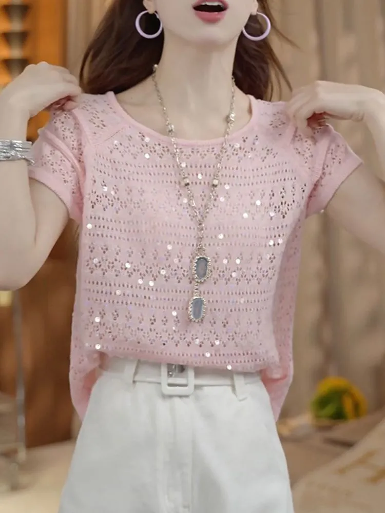 Summer Clothing Old Money - الاتجاهات الحلوة الترتر بلوفر مغزول المرأة