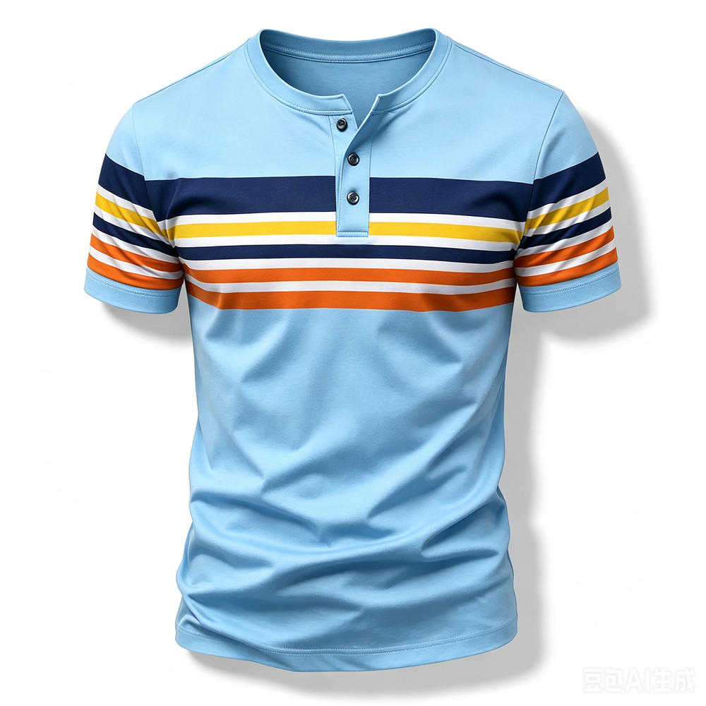 Summer Clothing Men Fashion - تي شيرت هنري بأكمام قصيرة للرجال،
