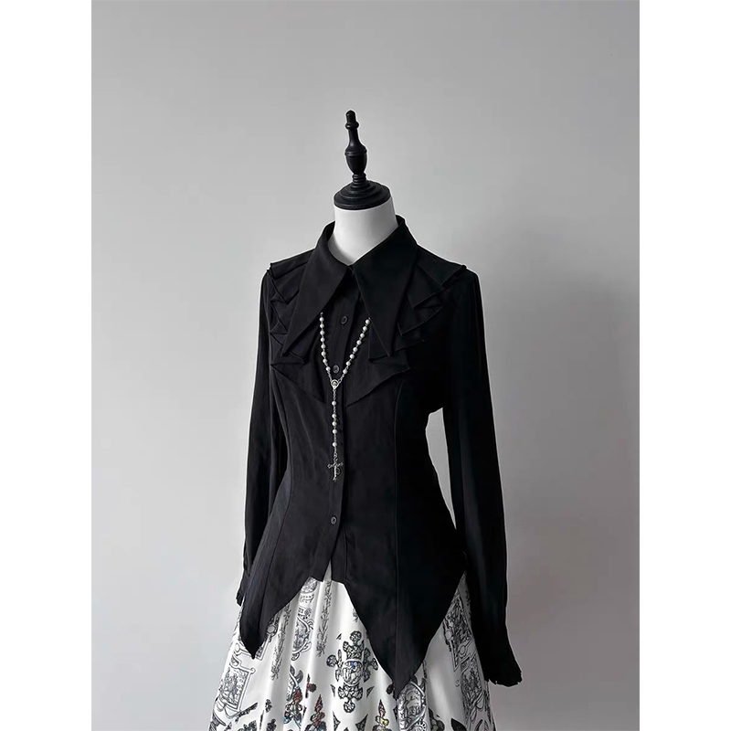 Summer Goth Clothing - القوطية الكشكشة القمصان السوداء النساء Kawaii