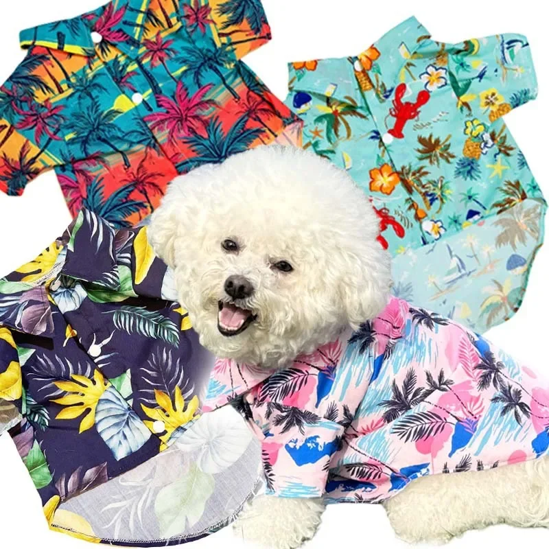 Summer Dog Clothing - قميص هاواي للحيوانات الأليفة، ملابس شاطئية