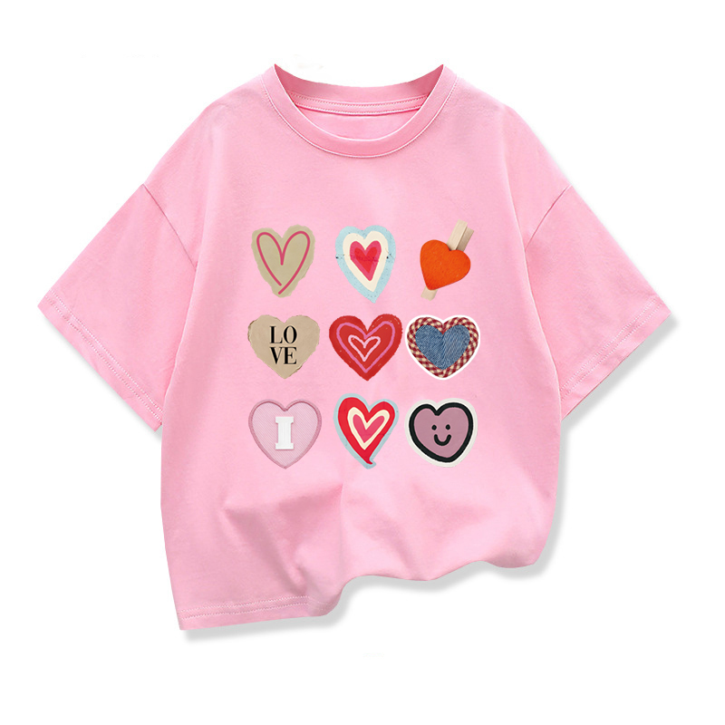 Summer Clothing Drawing For Kids - تي شيرت بناتي بتصميم قلب عالي