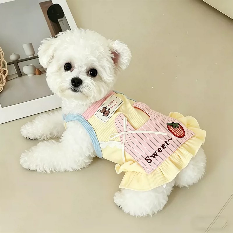 Yellow Summer Clothing - ملابس كلاب كورية صفراء وزرقاء، تنورة