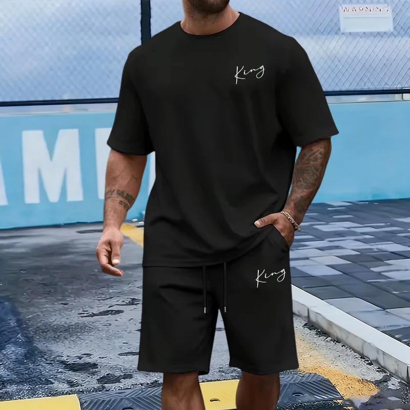 Summer Clothing Men Fashion - طقم رجالي من King Letter: تي