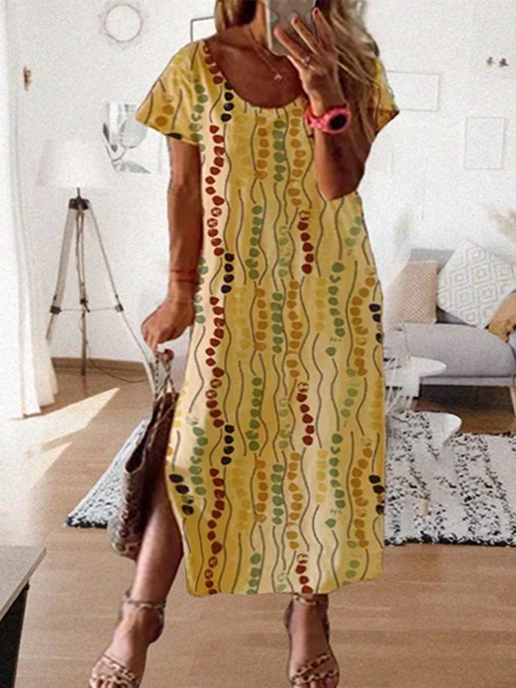 Yellow Summer Clothing - فستان ميدي مطبوع باللون الأصفر بمقاسات