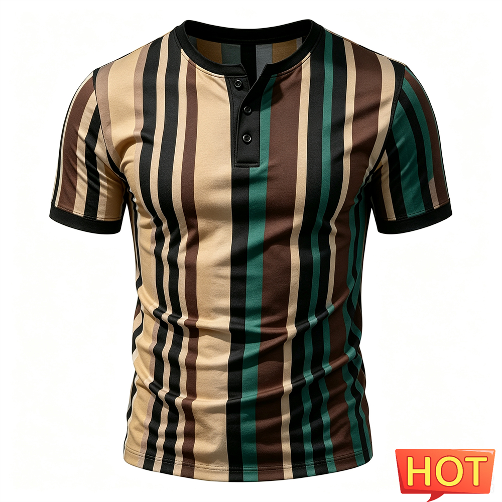 قميص هنري رجالي مطبوع بخطوط مض - مراجعة Summer Clothing Men Fashion وسعره