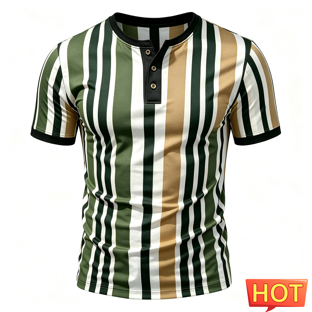 قميص هنري رجالي مطبوع بخطوط مض - مراجعة Summer Clothing Men Fashion وسعره