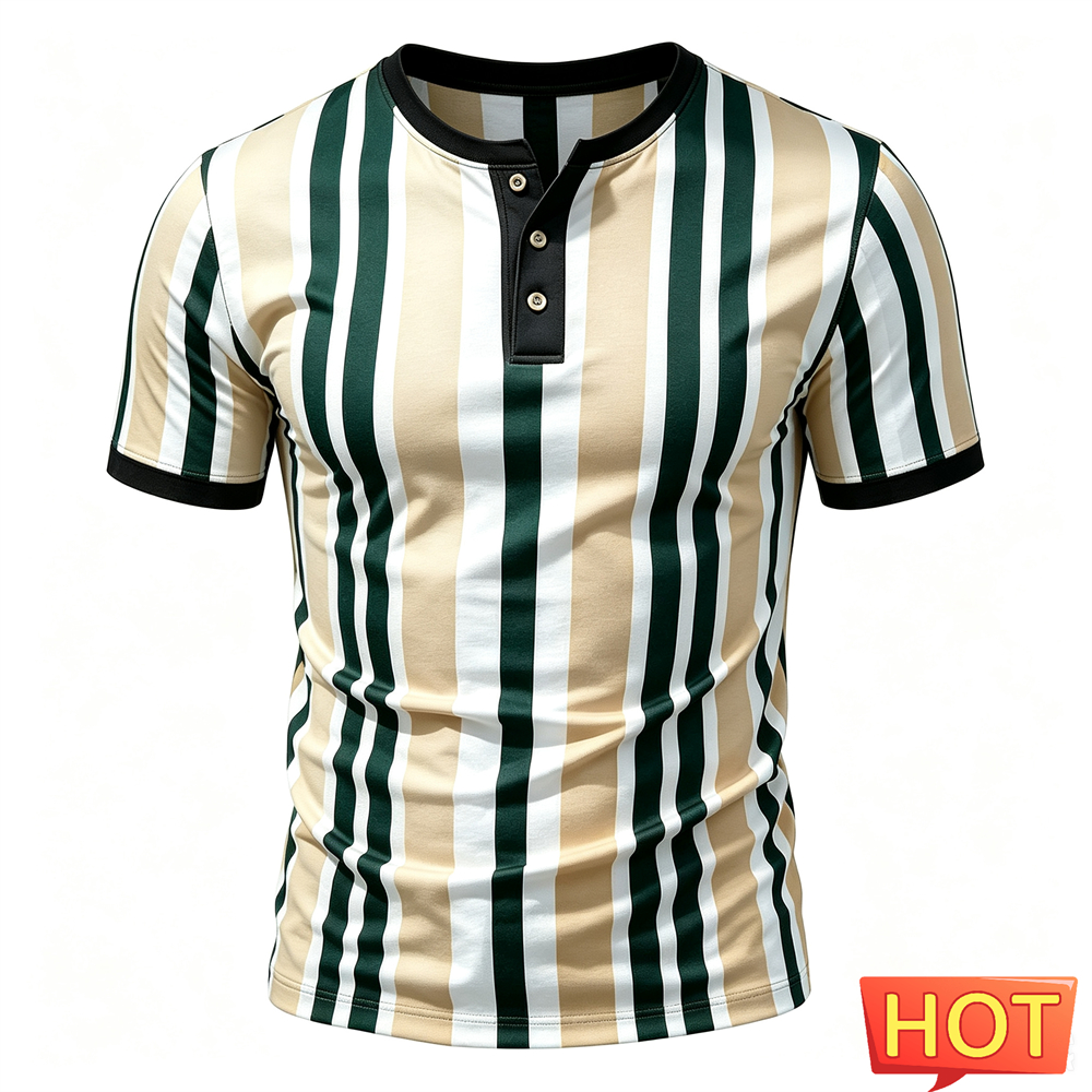 قميص هنري رجالي مطبوع بخطوط مض - مراجعة Summer Clothing Men Fashion وسعره