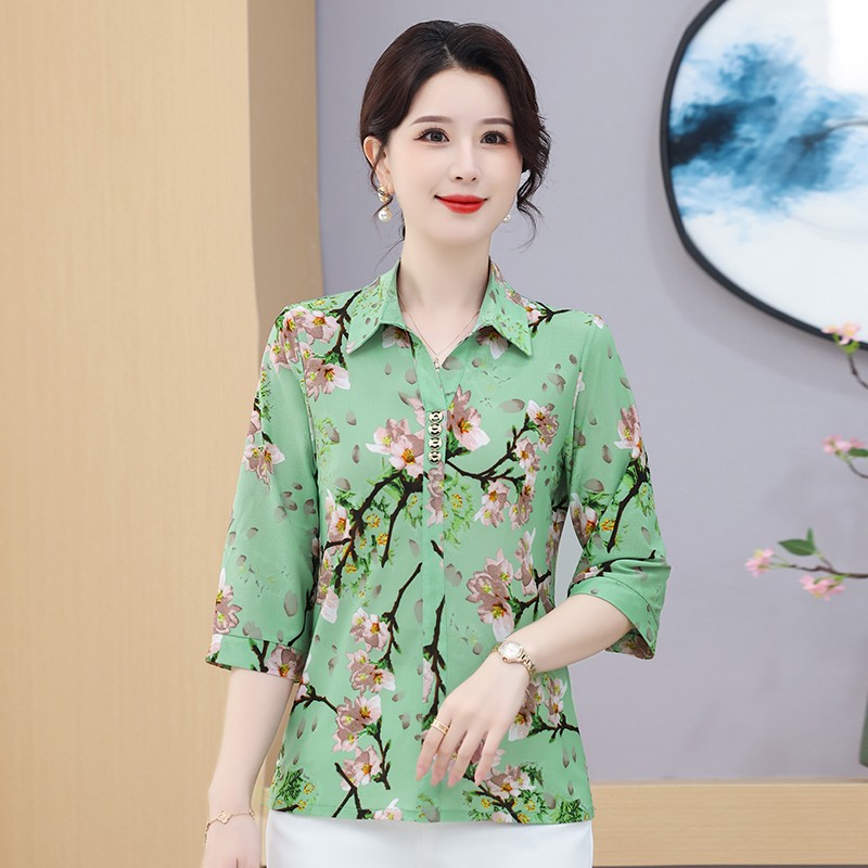 بلوزة بأكمام قصيرة بياقة للأم  - مراجعة Summer Clothing For 70 Year Old Woman وسعره