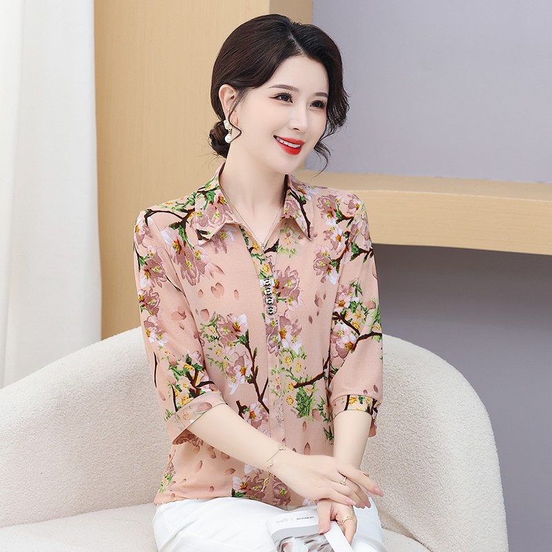 بلوزة بأكمام قصيرة بياقة للأم  - مراجعة Summer Clothing For 70 Year Old Woman وسعره