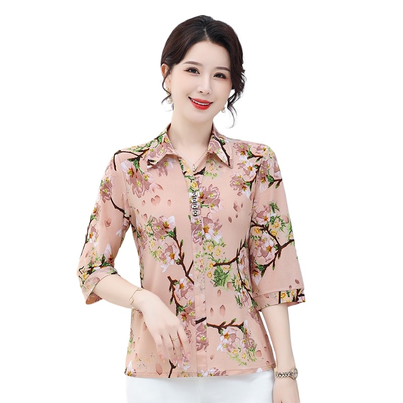 بلوزة بأكمام قصيرة بياقة للأم  - مراجعة Summer Clothing For 70 Year Old Woman وسعره