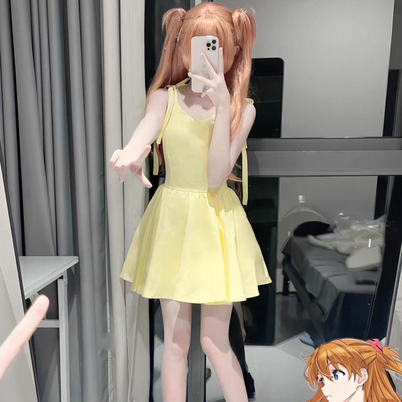 Shikinami Asuka Langley فستان  - مراجعة Yellow Summer Clothing وسعره