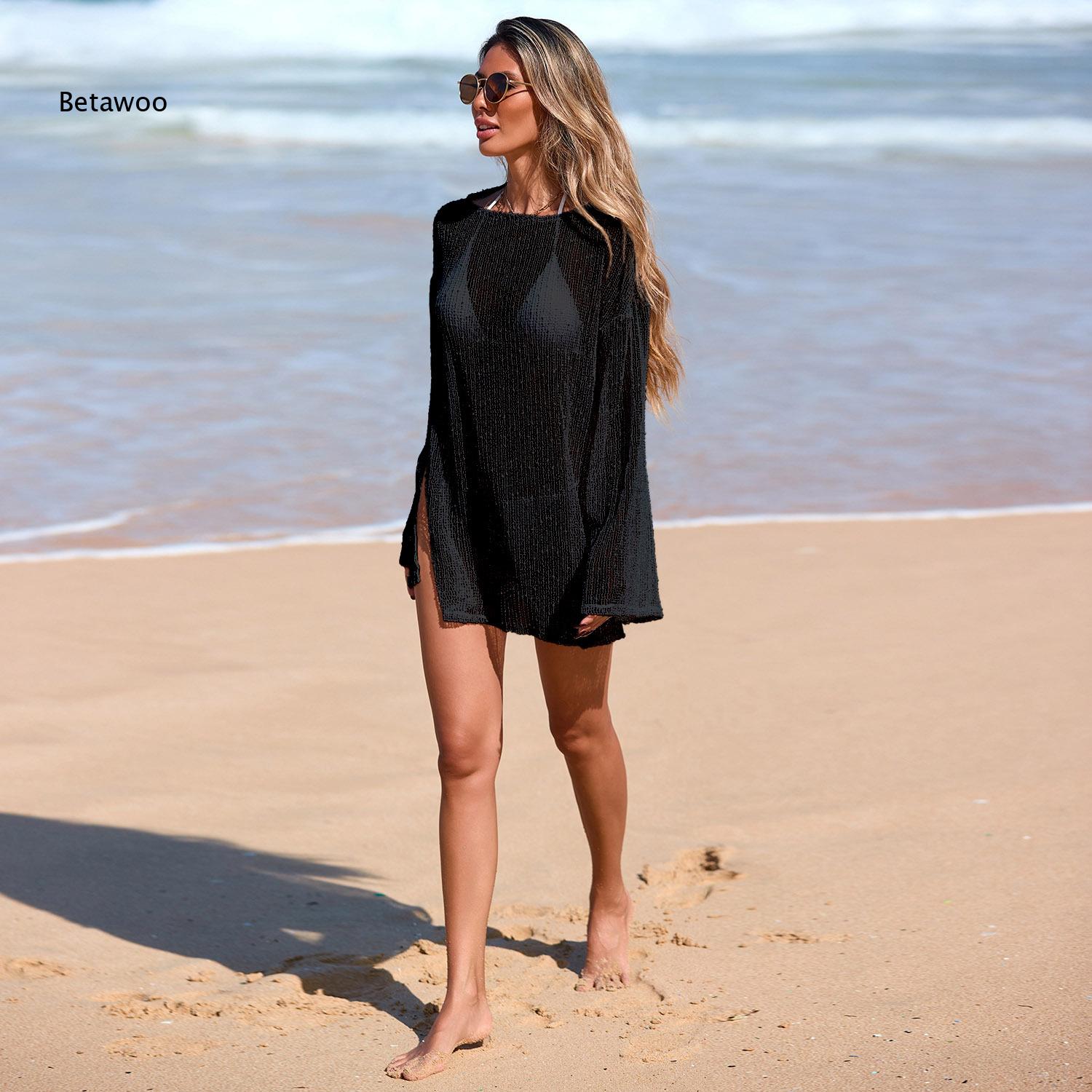 فستان شاطئ طويل فضفاض بأكمام ط - مراجعة Swim Cover Up Mesh وسعره