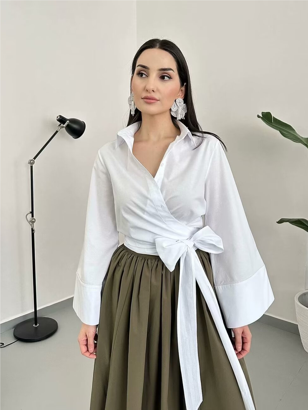 بلوزات كيمونو نسائية بأكمام طو - مراجعة Tie Front Shirt وسعره