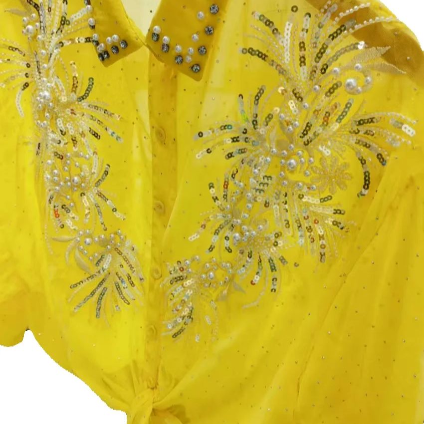 بلوزات وقمصان شيفون صفراء بترت - مراجعة Yellow Summer Clothing وسعره