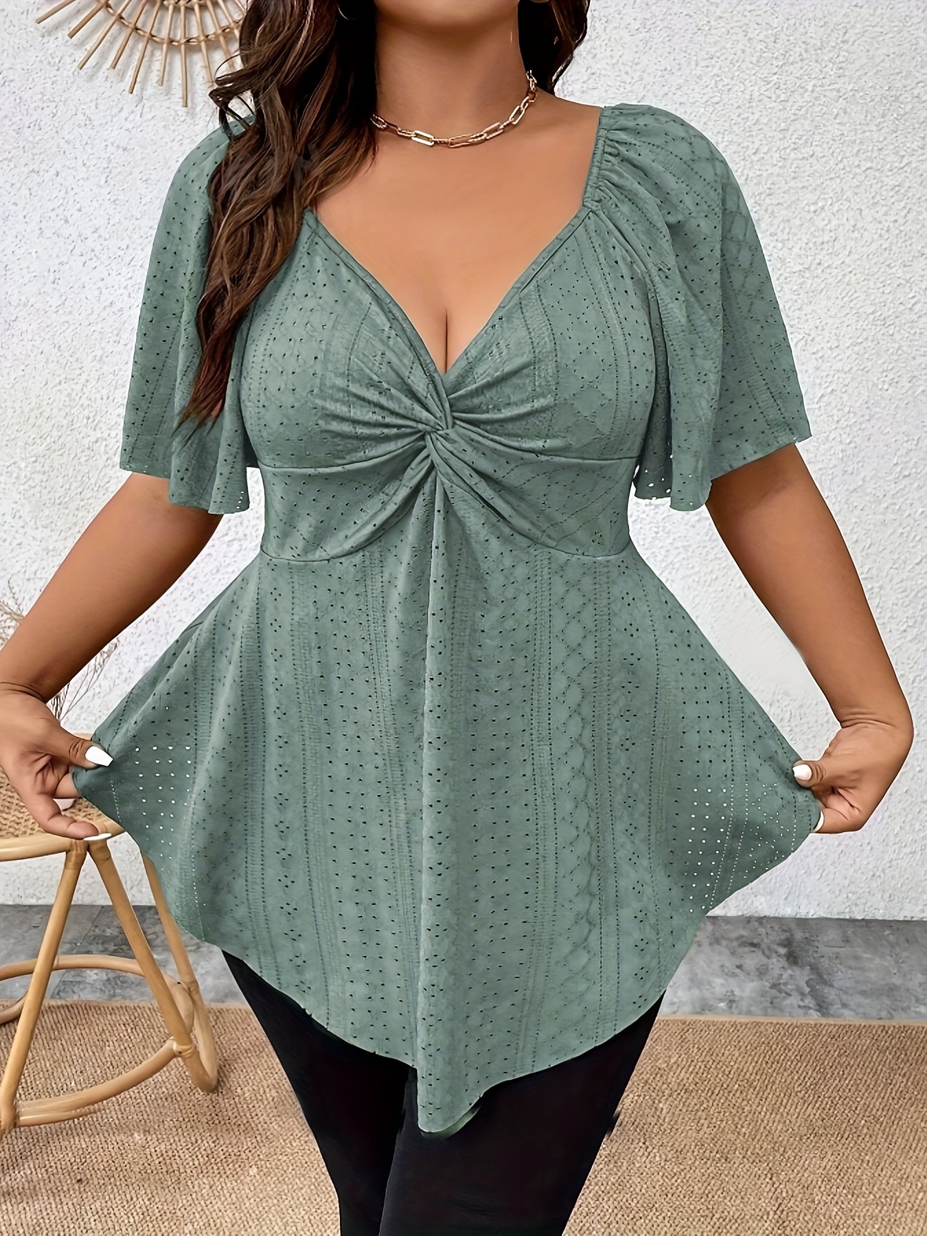 تي شيرت صيفي أنيق بمقاس كبير ل - مراجعة Tie Front Shirt وسعره