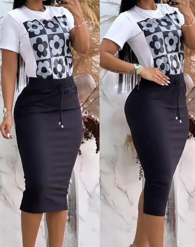 طقم بلوزة نسائية مطبوعة برسوما - مراجعة Summer Clothing Juniors وسعره