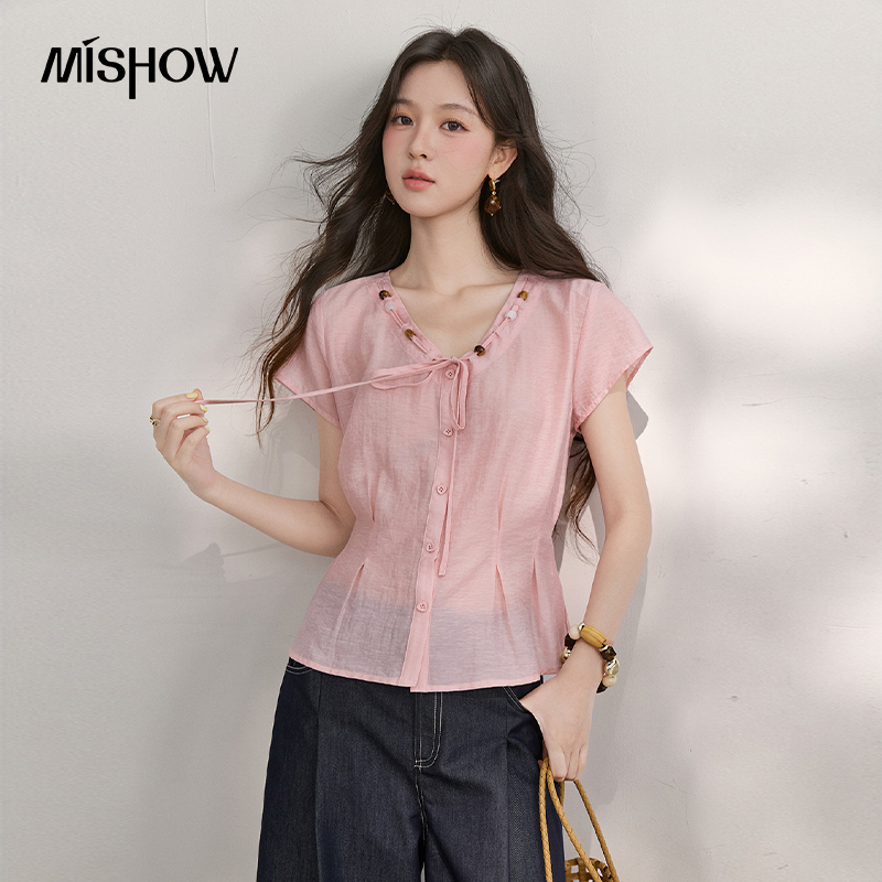 بلوزة نسائية من MISHOW بياقة ع - مراجعة Tie Front Shirt وسعره