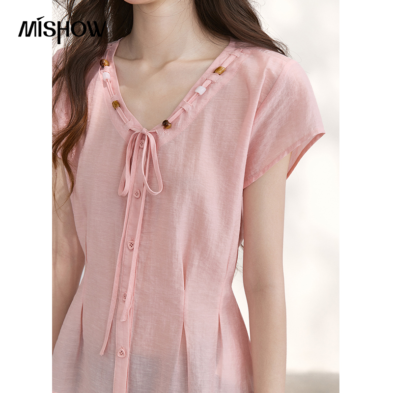بلوزة نسائية من MISHOW بياقة ع - مراجعة Tie Front Shirt وسعره