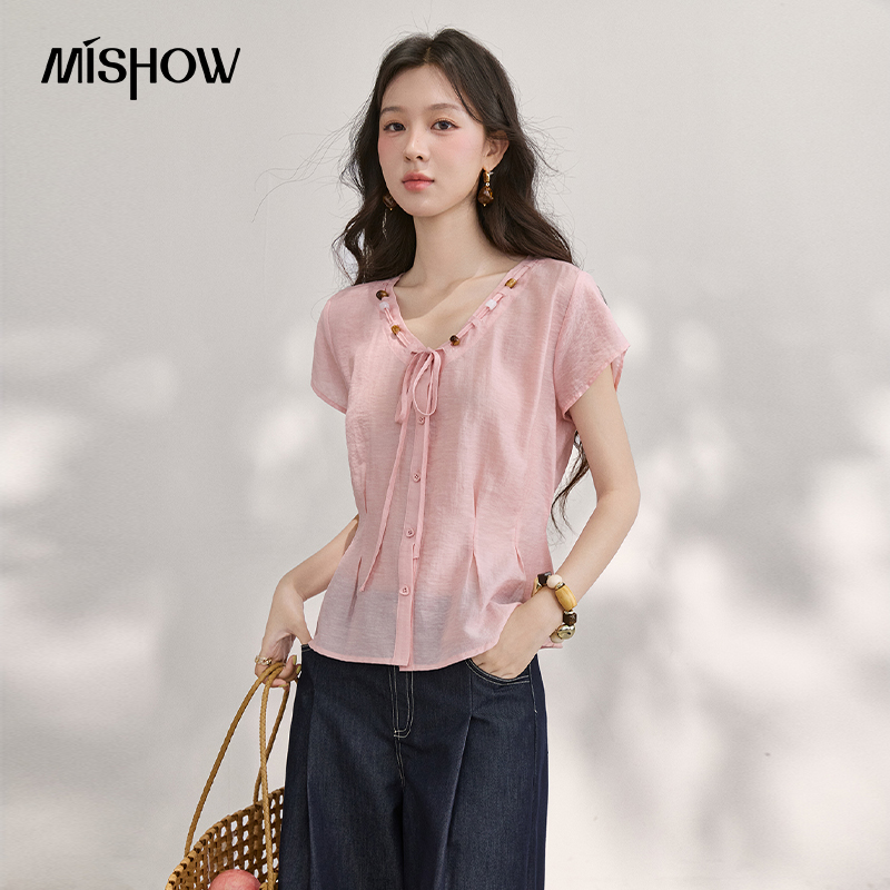 بلوزة نسائية من MISHOW بياقة ع - مراجعة Tie Front Shirt وسعره