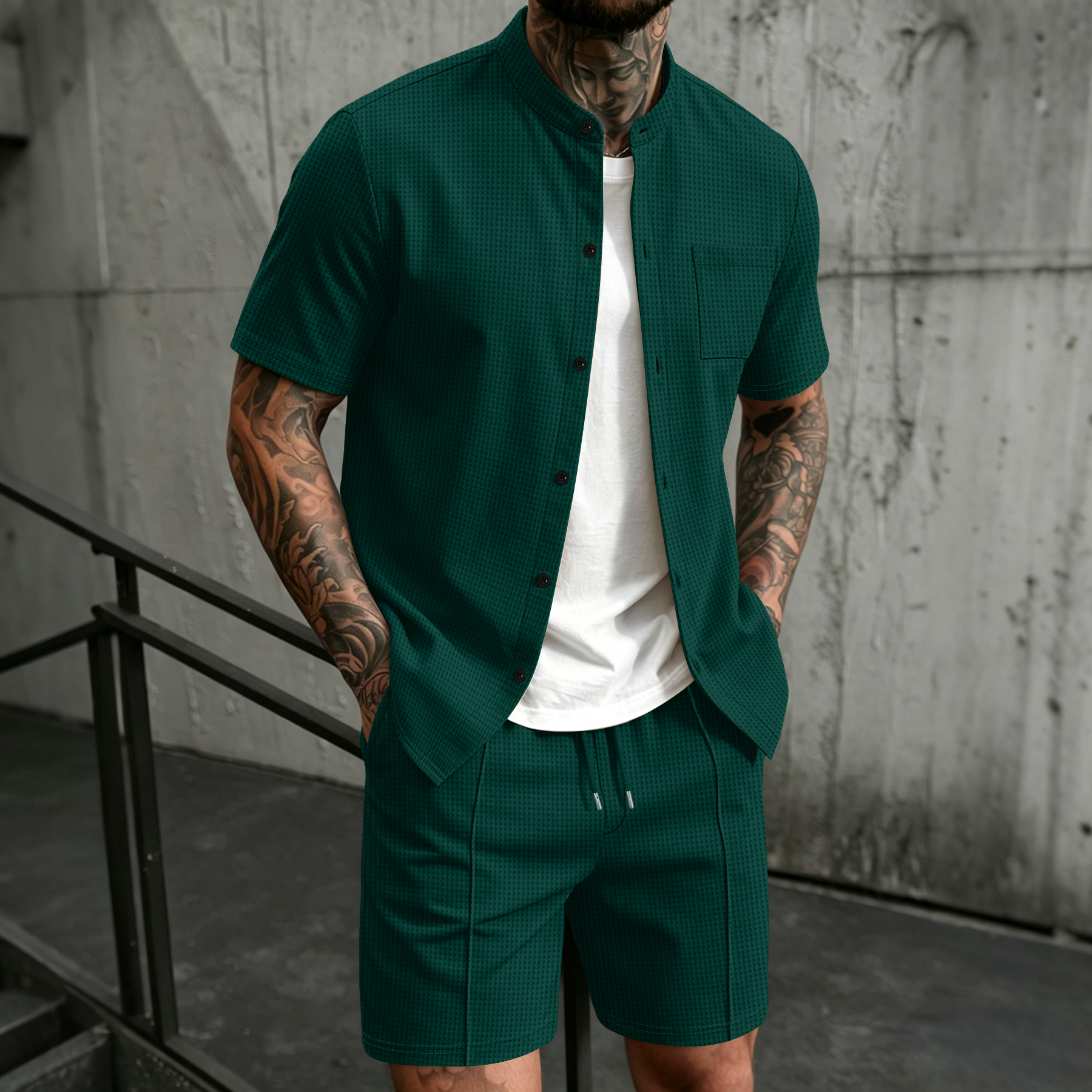 طقم رجالي من قطعتين، قميص بأكم - مراجعة Summer Clothing Guys وسعره