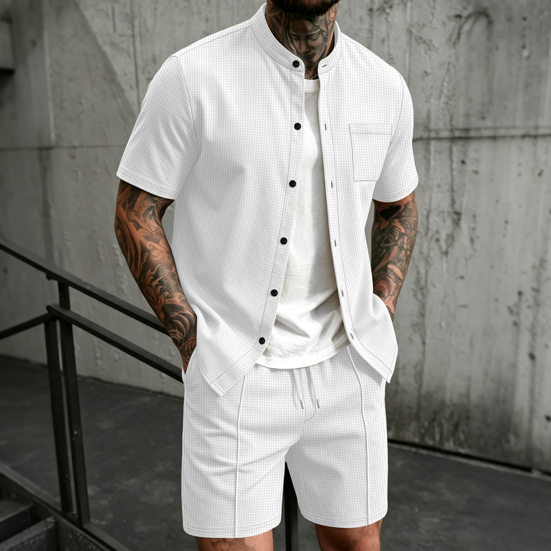طقم رجالي من قطعتين، قميص بأكم - مراجعة Summer Clothing Guys وسعره