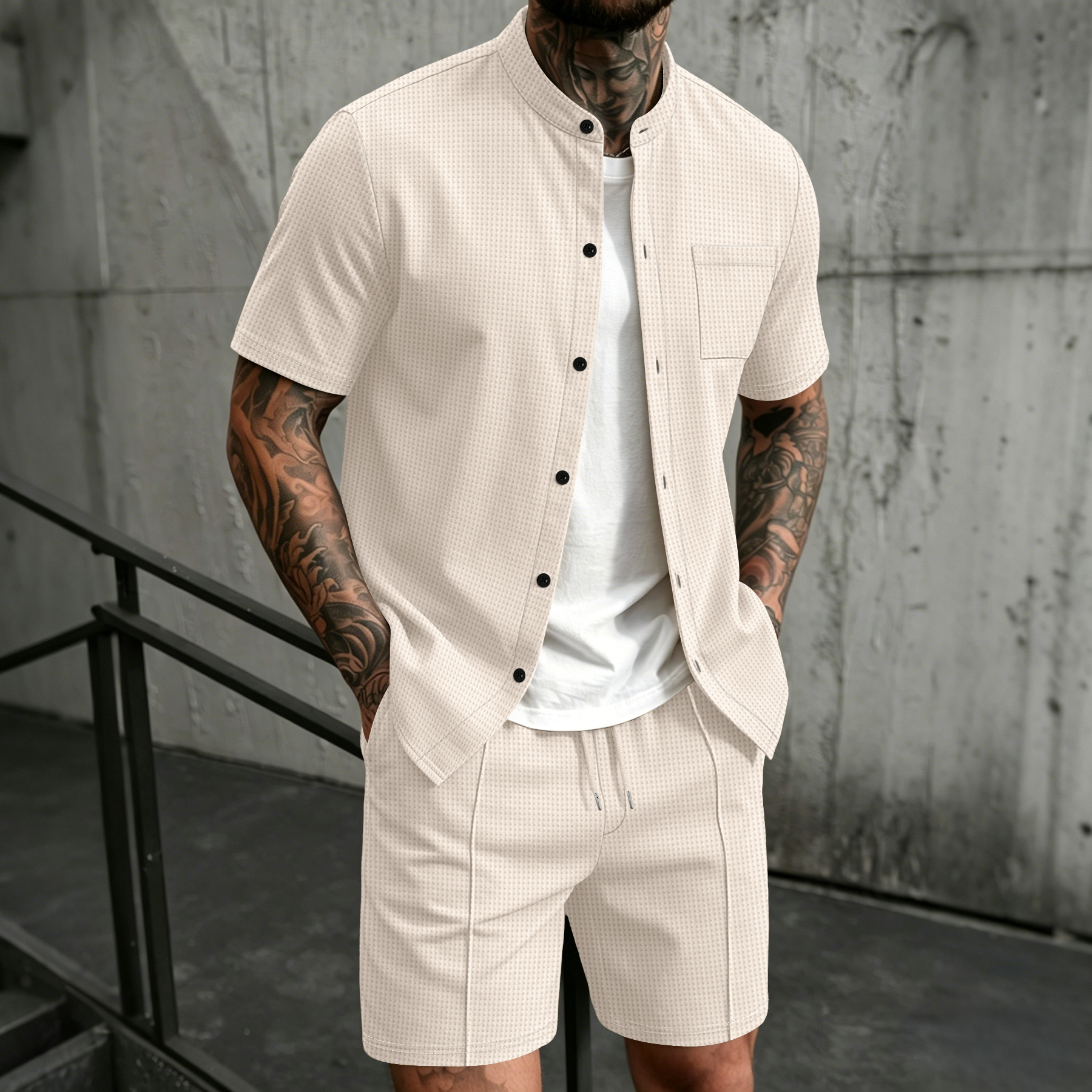 طقم رجالي من قطعتين، قميص بأكم - مراجعة Summer Clothing Guys وسعره