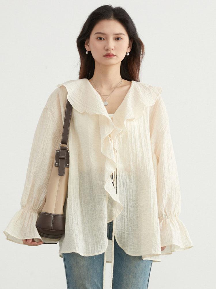 بلوزة نسائية بياقة مكشكشة وربط - مراجعة Tie Front Shirt وسعره