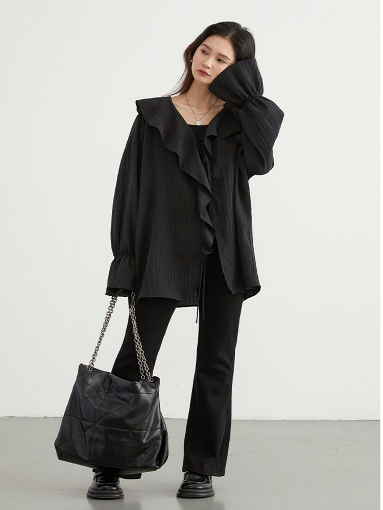 بلوزة نسائية بياقة مكشكشة وربط - مراجعة Tie Front Shirt وسعره