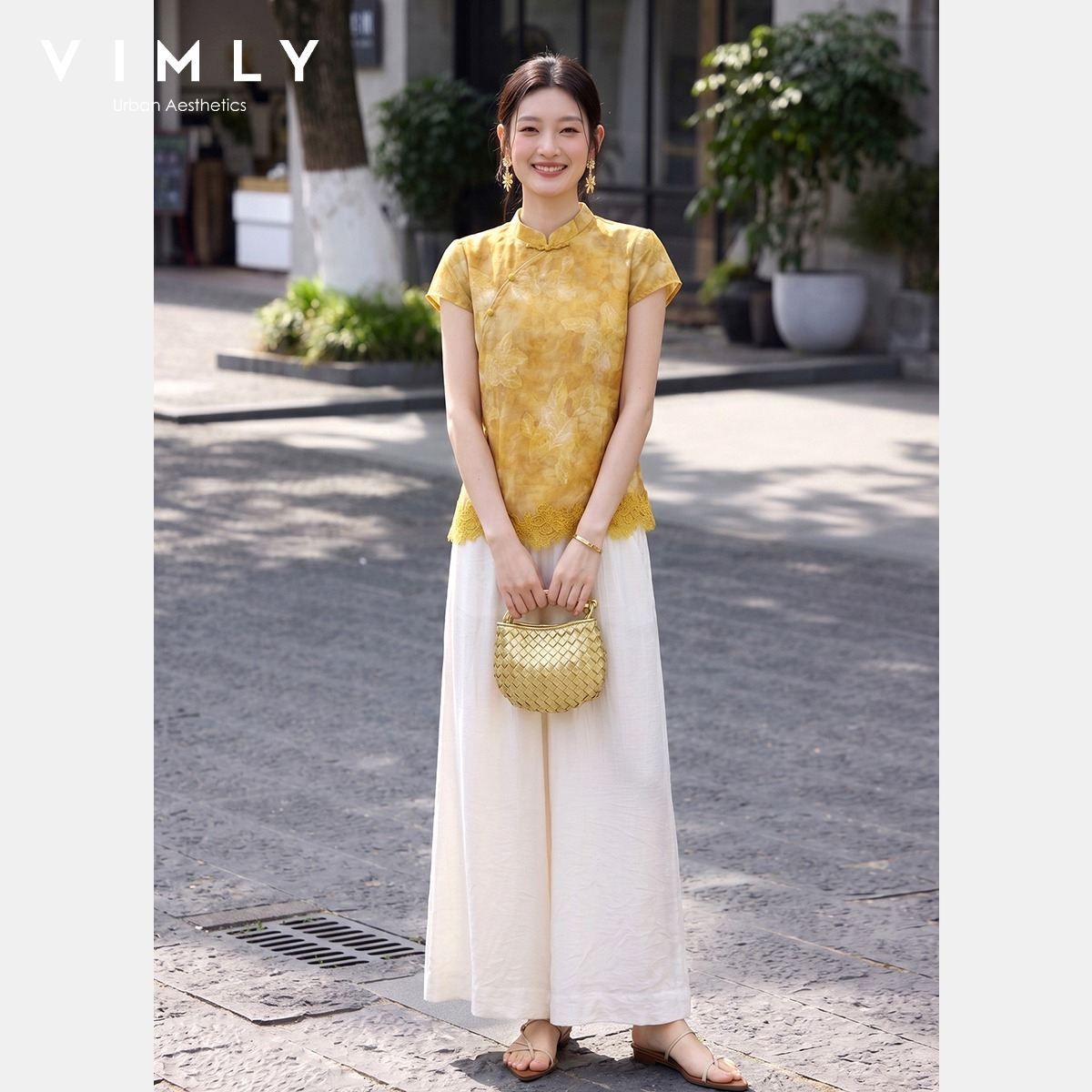 طقم نسائي صيفي من قطعتين من VI - مراجعة Yellow Summer Clothing وسعره