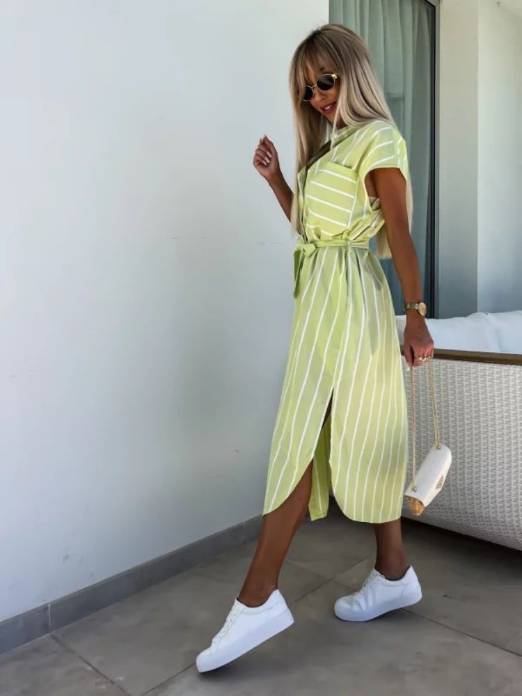 فستان قميص مخطط بأكمام قصيرة ل - مراجعة Summer Clothing Looks وسعره