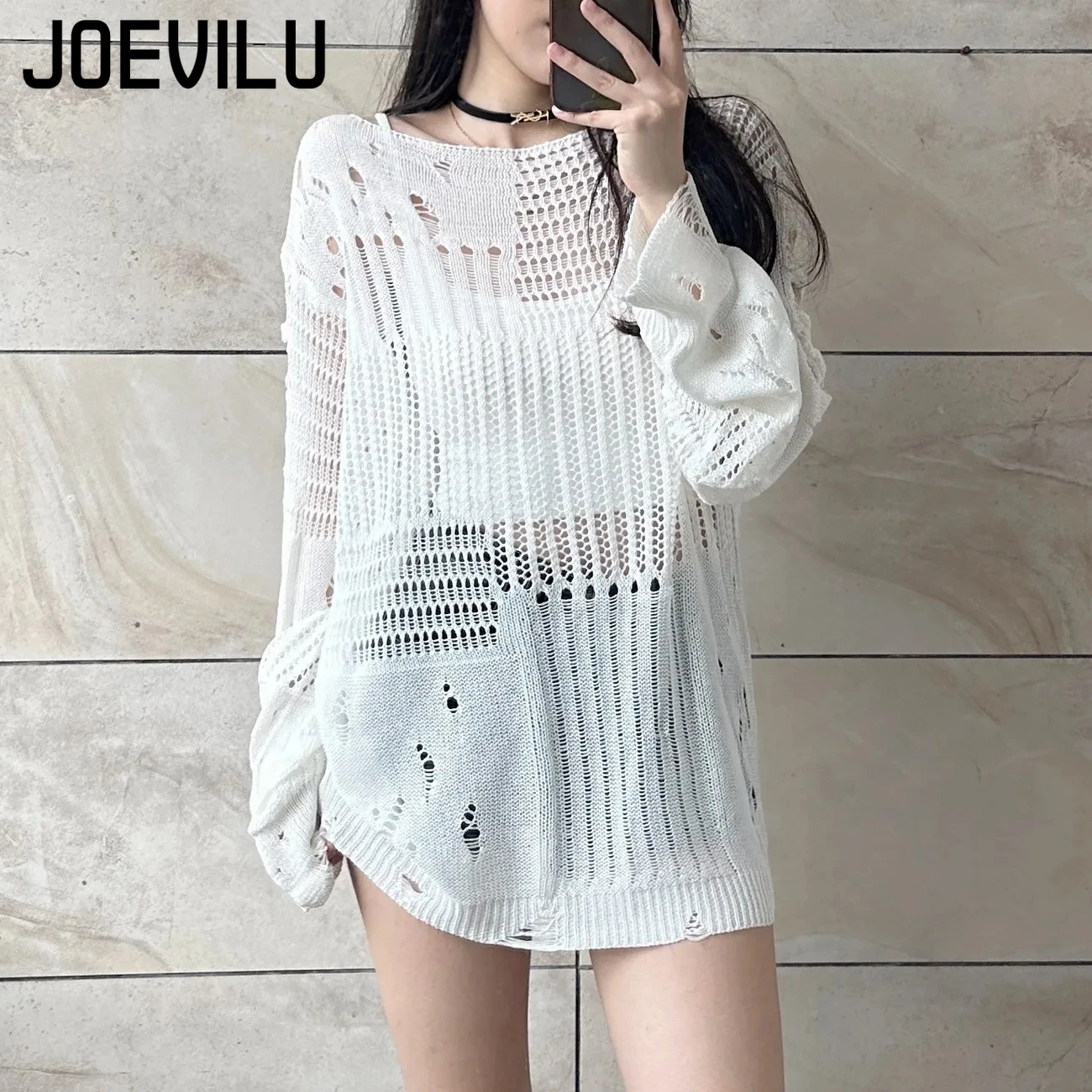 JOEVILU بلوزة متماسكة مجوفة صي - مراجعة Summer Goth Clothing وسعره