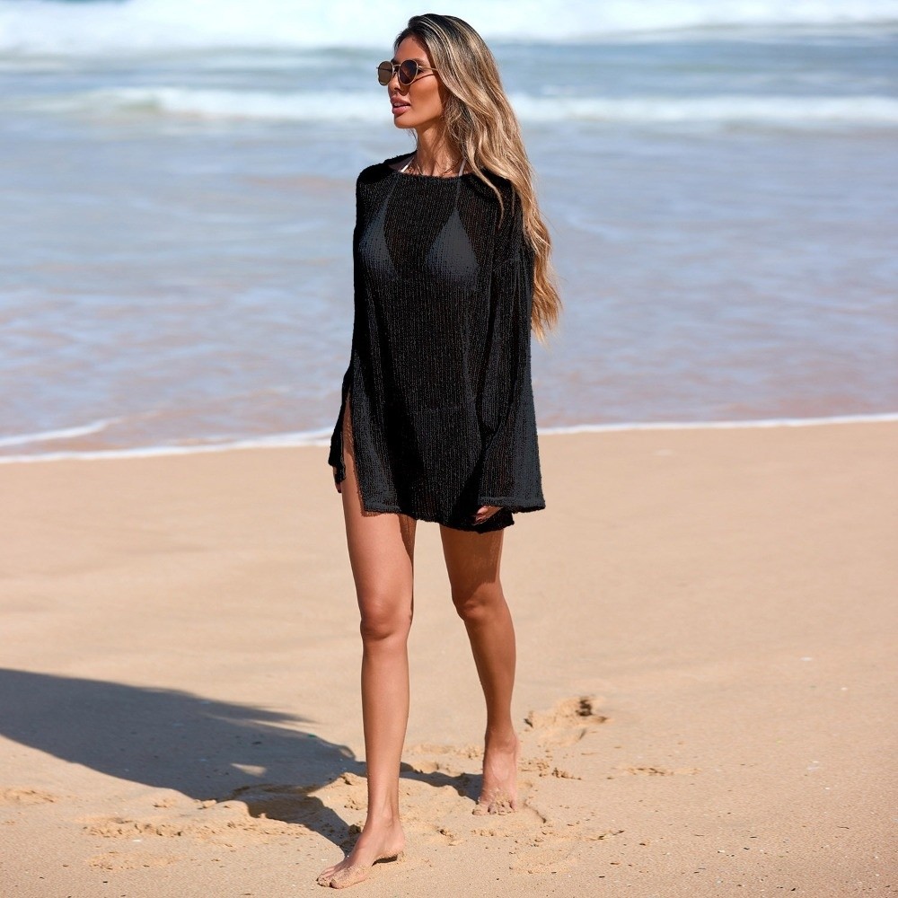 فستان شاطئ نسائي أنيق من قماش  - مراجعة Swim Cover Up Mesh وسعره