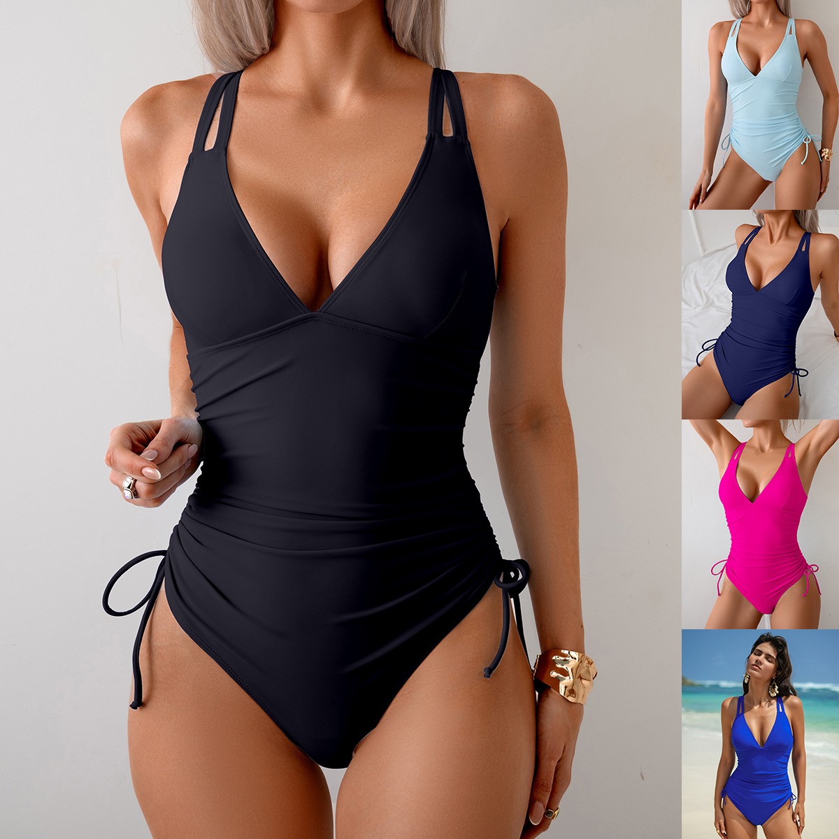 بدلة سباحة سوداء سادة بفتحة رق - مراجعة Swimsuit One Piece وسعره
