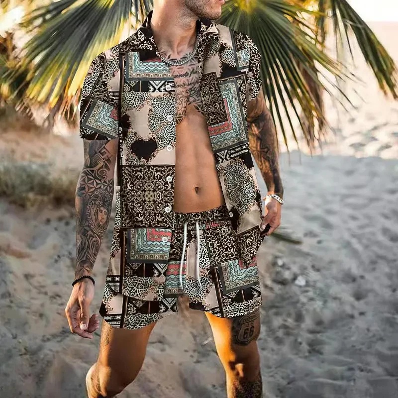 طقم قميص رجالي صيفي أنيق بطبعة - مراجعة Summer Clothing For A Beach وسعره